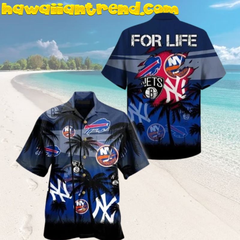 Buffalo Bills New York Yankees Brooklyn Nets New York Islanders For Life Night Hawaiian Shirt