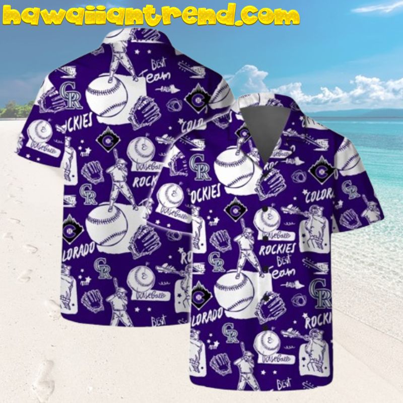 Colorado Rockies Baseball Sketch Iconic Hawaiian Shirt