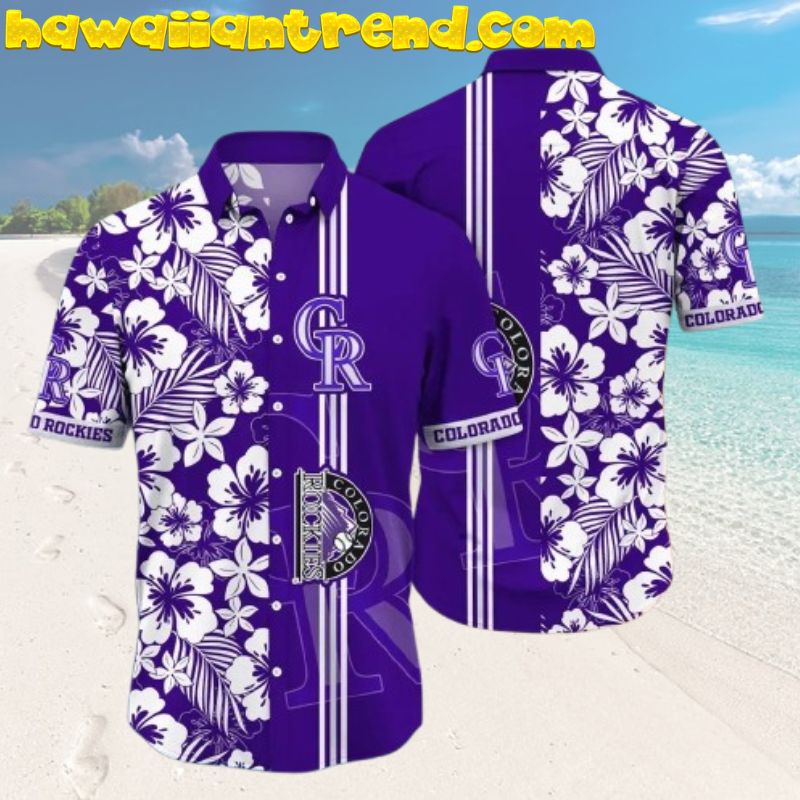 Colorado Rockies Classic Hibiscus White Striped Hawaiian Shirt