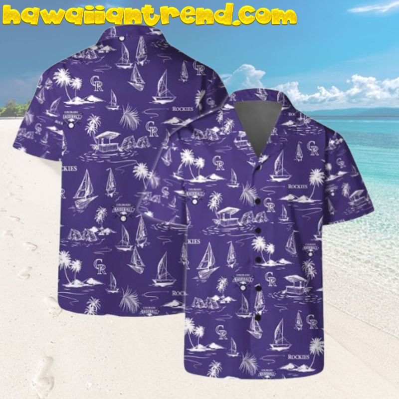 Colorado Rockies Coastal Sail Tropical Island Purple Hawaiian Shirt