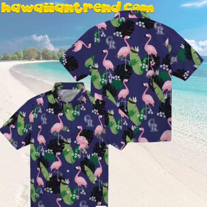 Colorado Rockies Flamingo Tropical Leaves Hawaiian Shirt