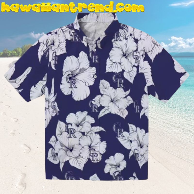 Colorado Rockies Hibiscus Blooms Blue Theme Hawaiian Shirt