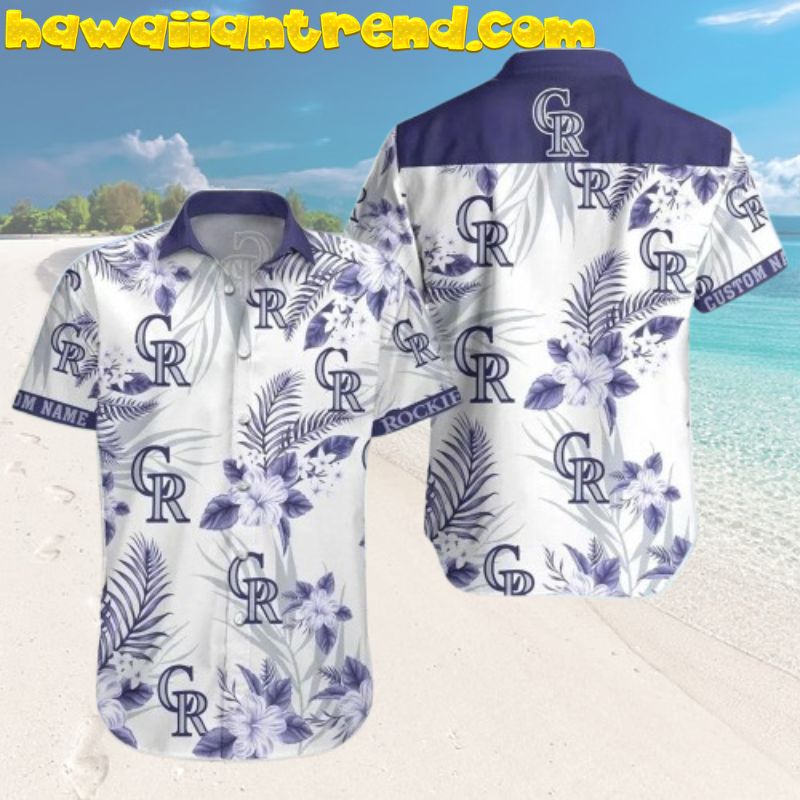 Colorado Rockies Ocean Breeze Hibiscus Floral White Hawaiian Shirt