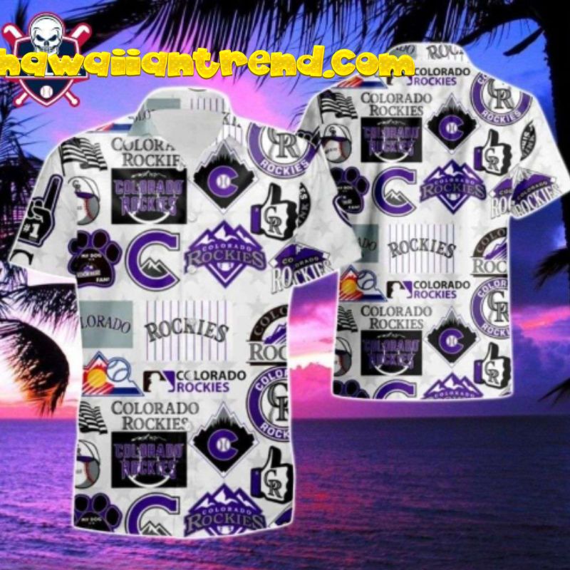 Colorado Rockies Team Icons Monochrome Vintage MLB Hawaiian Shirt