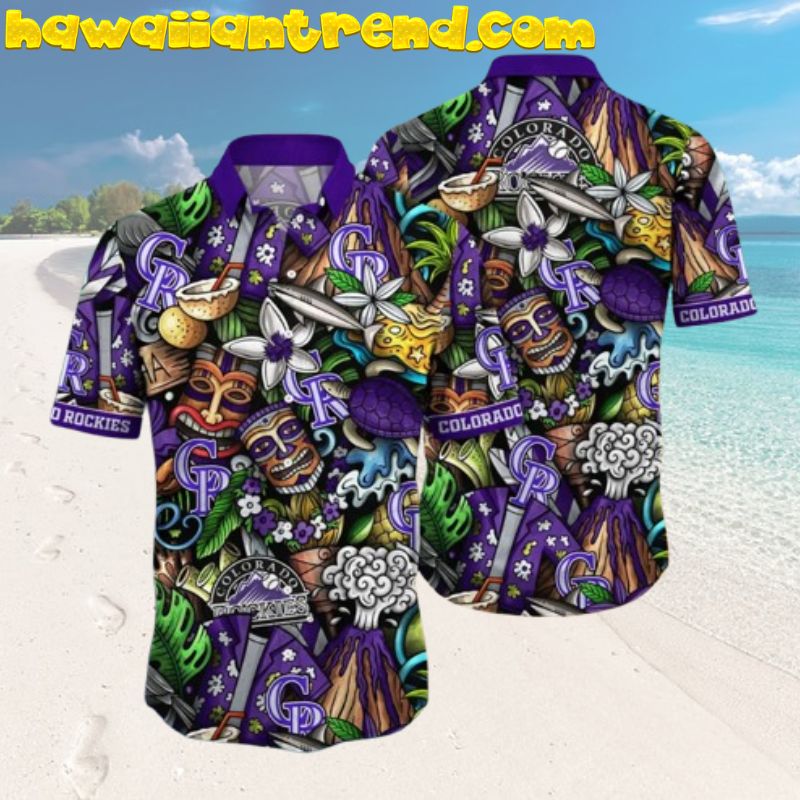 Colorado Rockies Tiki Face Tropical Forest Hawaiian Shirt