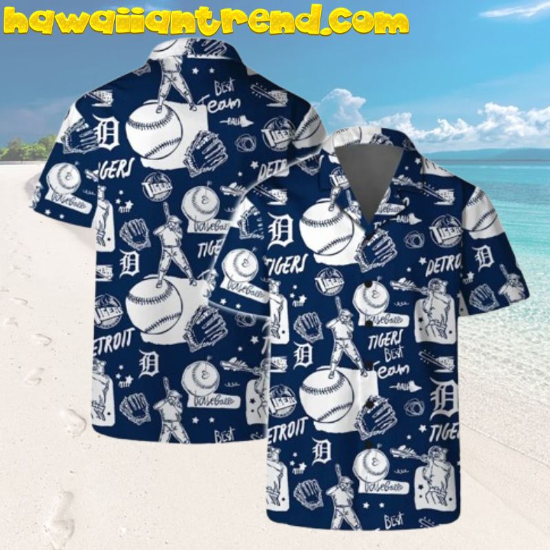 Detroit Tigers Best Team Baseball Sketch White Pattern Hawaiian Shirt