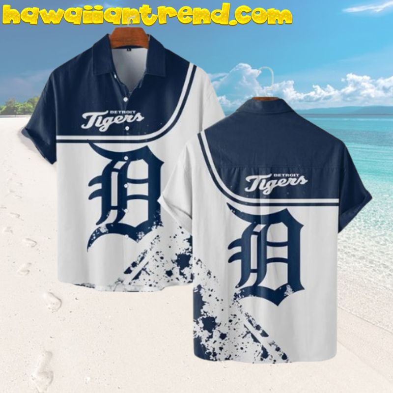 Detroit Tigers Blue Iconic Icon Flag Hawaiian Shirt