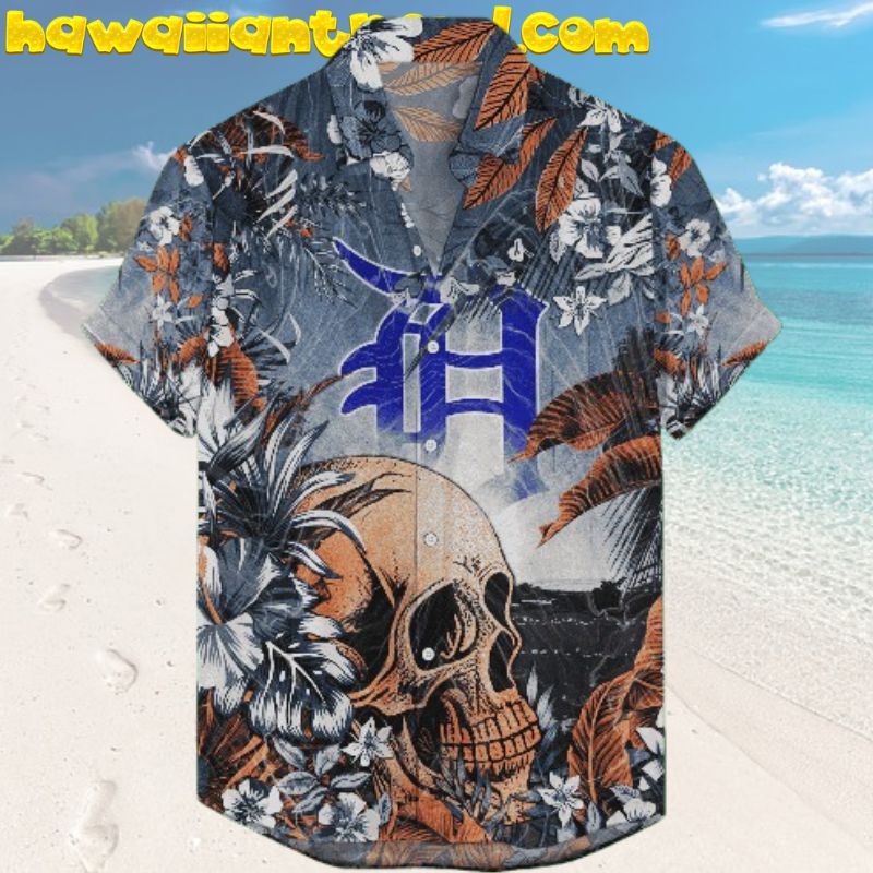 Detroit Tigers Coastal Skull Tropical Hawaiian Shirt