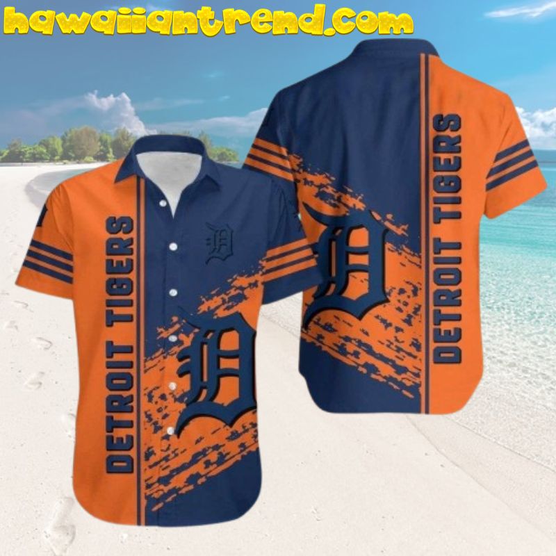 Detroit Tigers Dynamic Splash Orange And Blue Vintage Hawaiian Shirt