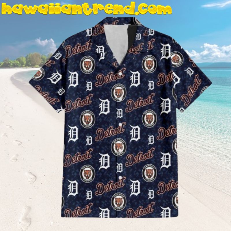 Detroit Tigers Iconic Ball Orange Stripe Hawaiian Shirt