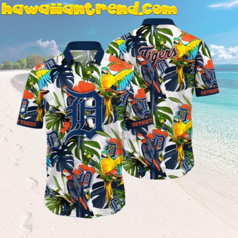 Detroit Tigers Parrot Paradise Monstera Hawaiian Shirt