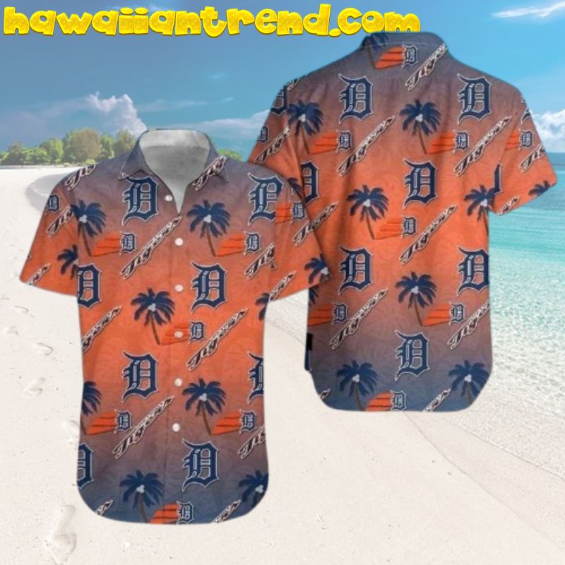 Detroit Tigers Sunset Palms Split Summer Vibe Hawaiian Shirt