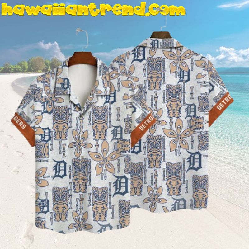 Detroit Tigers Sunset Theme Coconut Island Peace Hawaiian Shirt