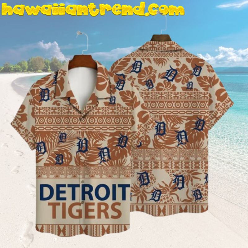 Detroit Tigers Tribal Pattern Tropical Leaf Hawaiian Shirt