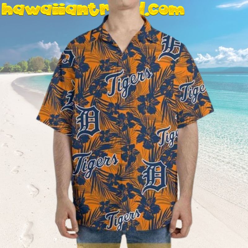 Detroit Tigers Tropical Flower Pattern Palm Leaf MLB Hawaiian Shirt