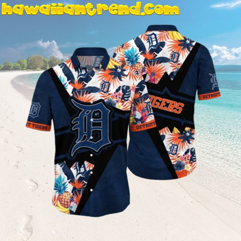 Detroit Tigers Tropical Flower Pattern Palm Leaf MLB Hawaiian Shirt