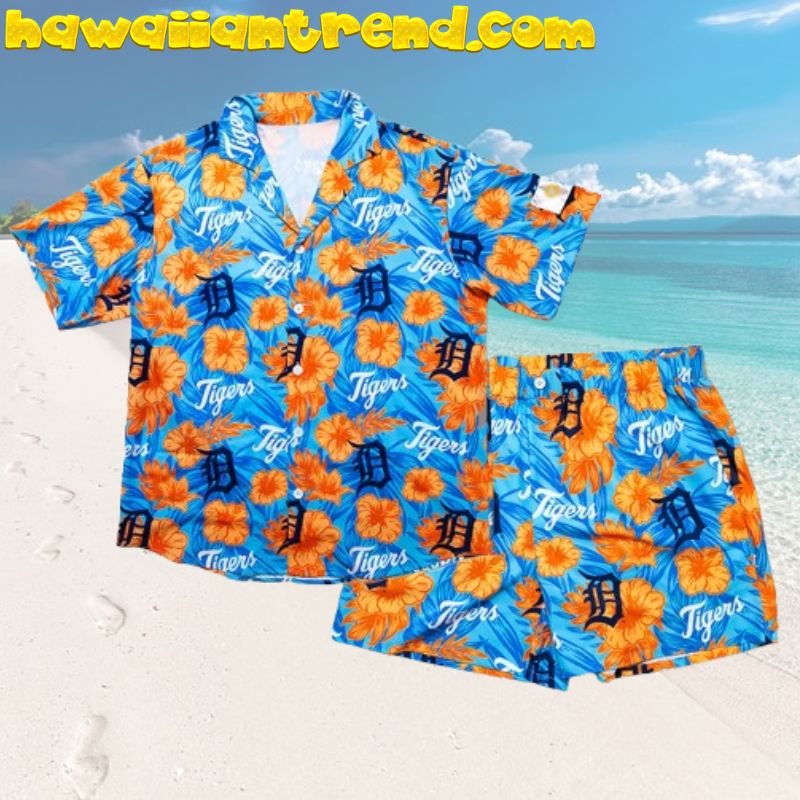 Detroit Tigers Tropical Island Sunset Aloha Hawaiian Shirt