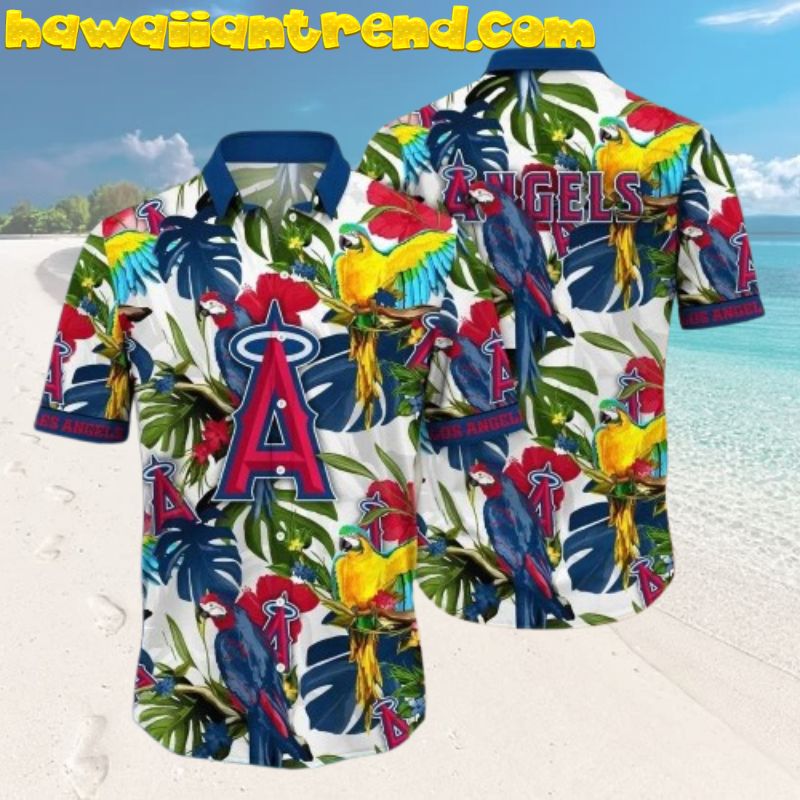 Exotic Parrot And Tropical Monstera LA Angels Aloha Shirt