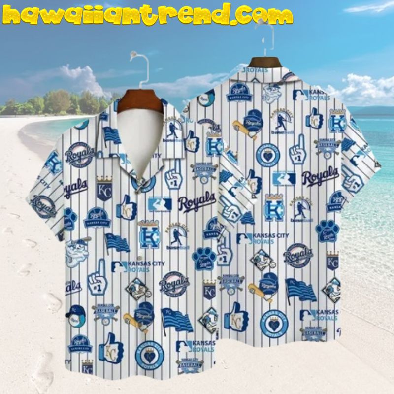 Kansas City Royals Classic Baseball Icons Striped Hawaiian Shirt