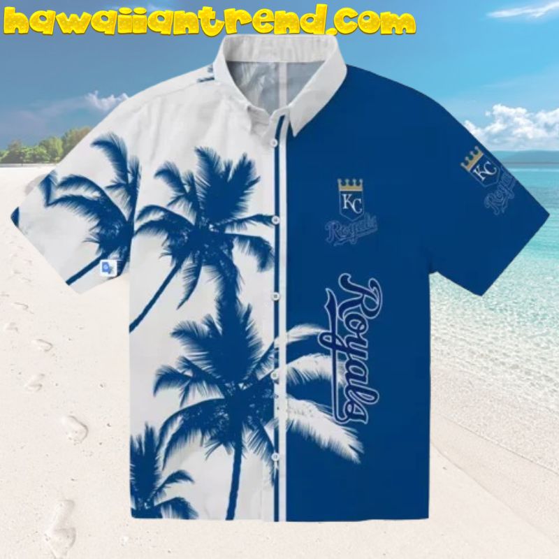 Kansas City Royals Palm Trees Blue And White Hawaiian Shirt
