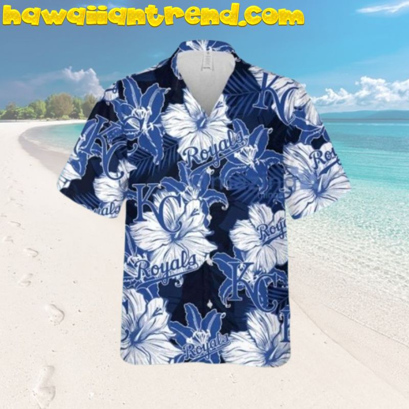 KC Royals Blue Floral Hibiscus Logo Hawaiian Shirt