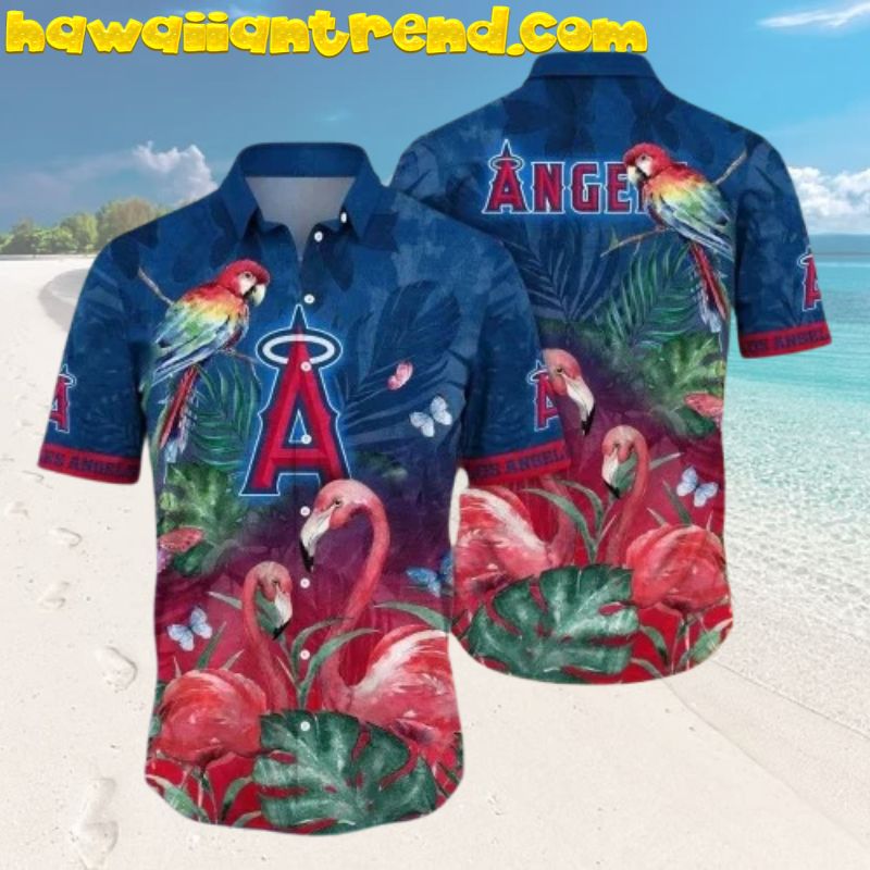 LA Angels Flamingo Parrot Paradise Tropical Hawaiian Shirt