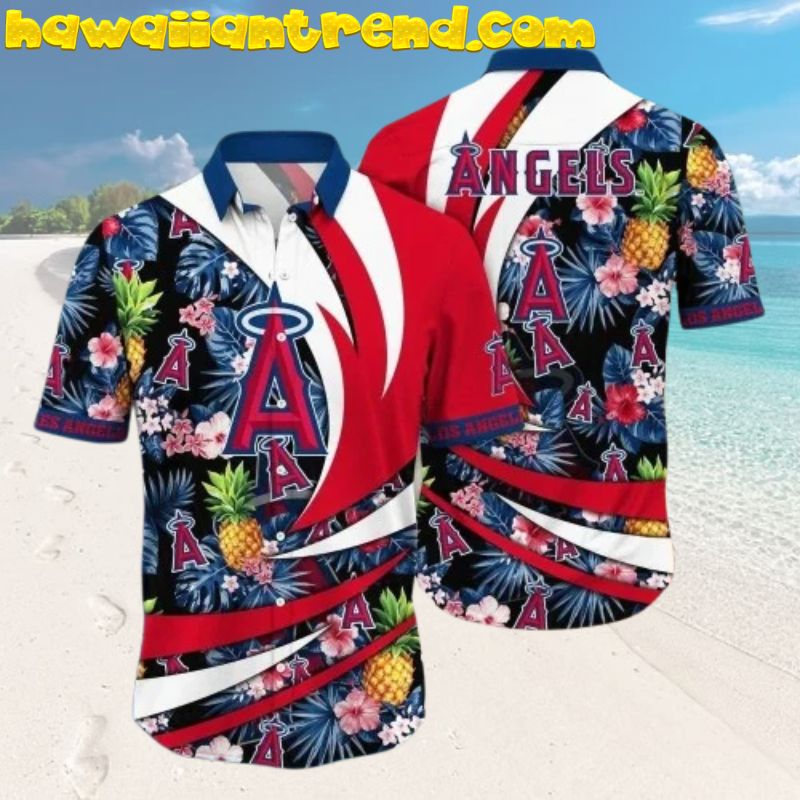 LA Angels Pineapple And Floral Stripe Summer Vibe Hawaiian Shirt