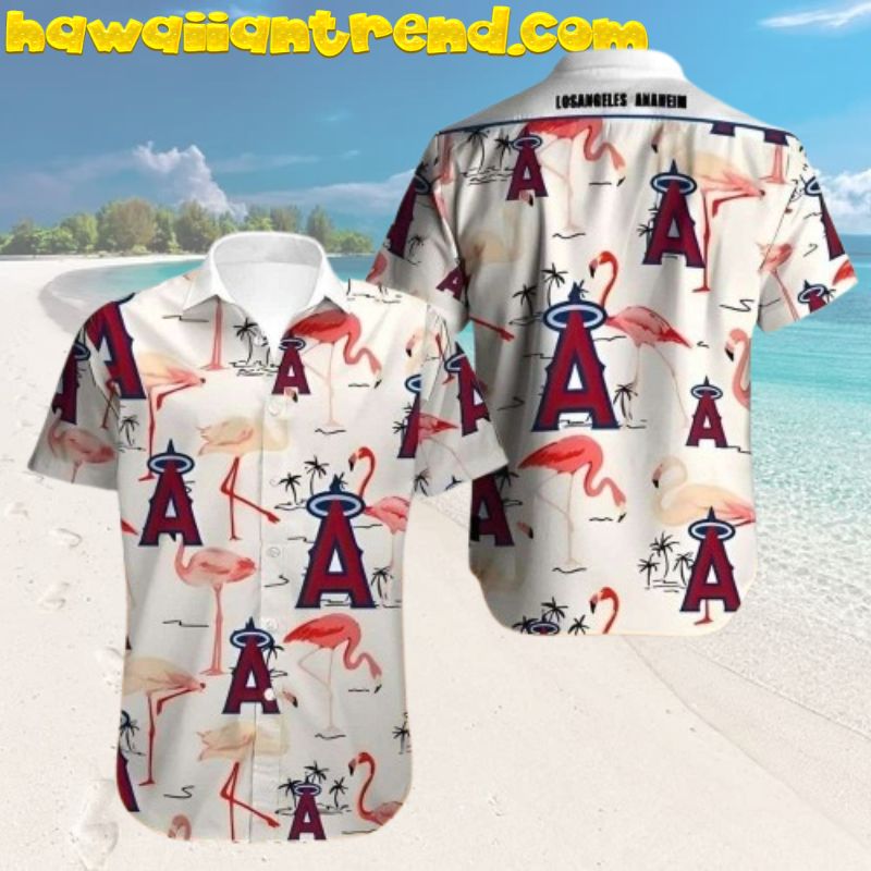 Los Angeles Angels Logo And Flamingo Design Aloha Shirt