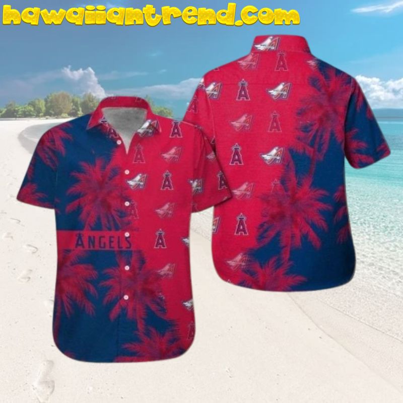 Los Angeles Angels Red And Blue Palm Tree Hawaiian Shirt