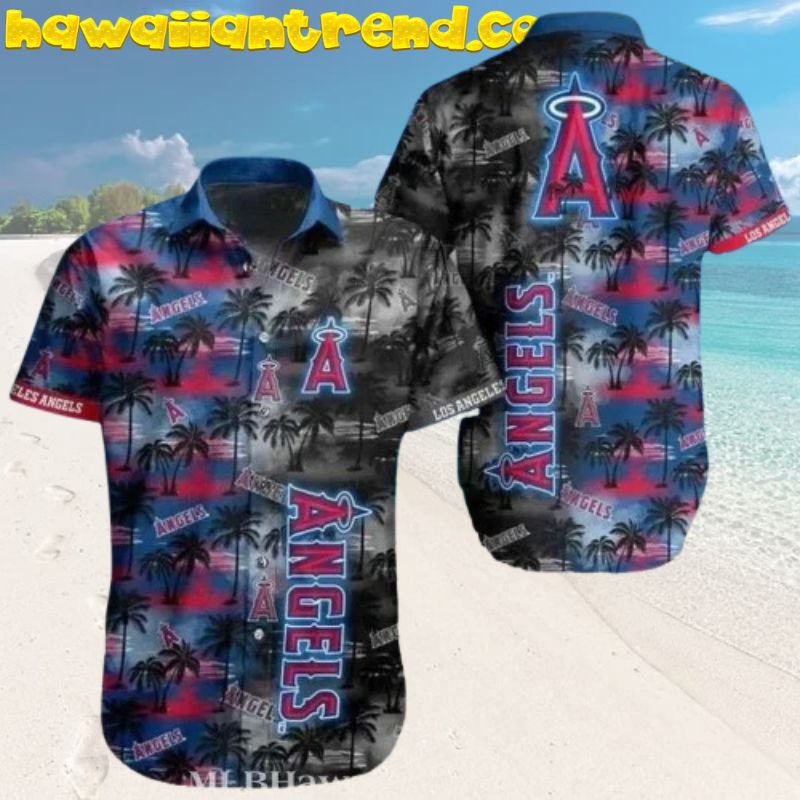 Los Angeles Angels Sunset Palm Island Day And Night Hawaiian Shirt