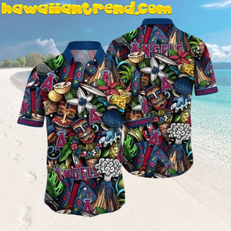Los Angeles Angels Tiki Pattern Rain Forest Hawaiian Shirt