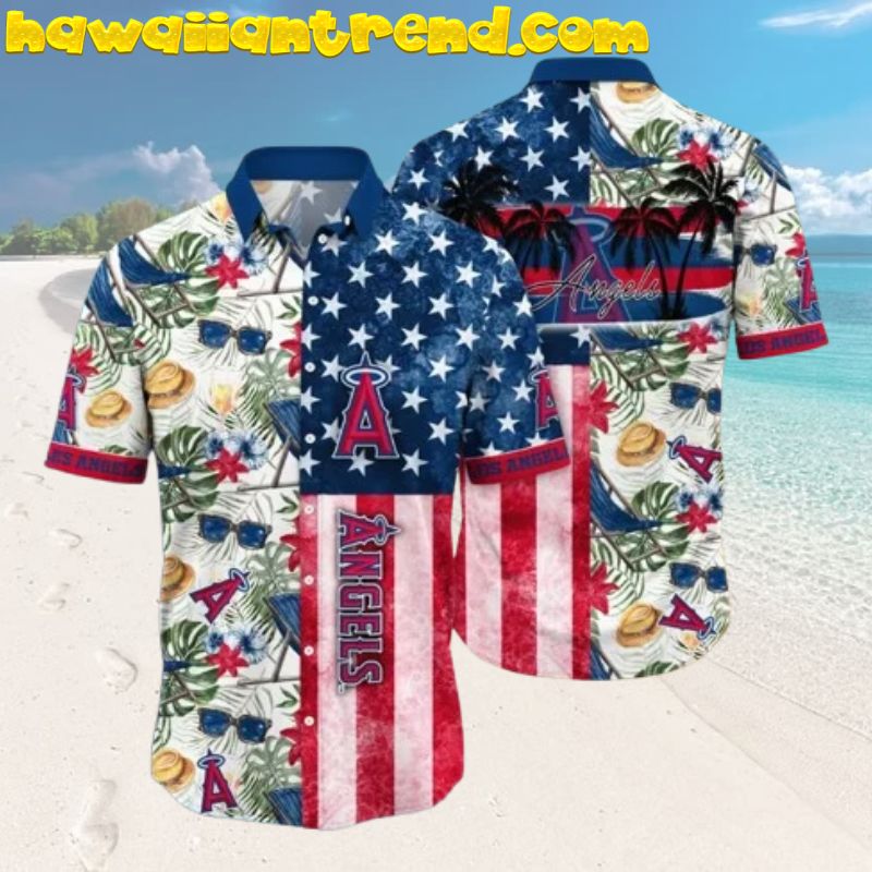Los Angeles Angels USA Flag And Summer Beach Hawaiian Shirt