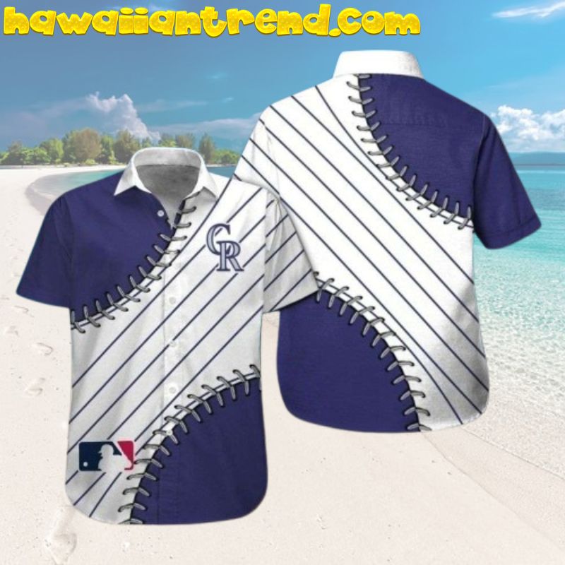 MLB Colorado Rockies Ball Pattern Stripe Hawaiian Shirt