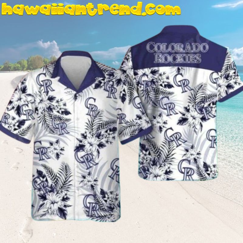 MLB Colorado Rockies Monochrome Floral Aloha Hawaiian Shirt