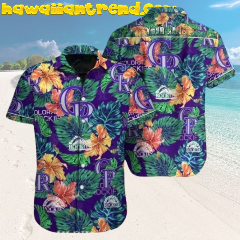 Rockies Blue Polynesian Pattern Monstera And Hibiscus MLB Aloha Shirt