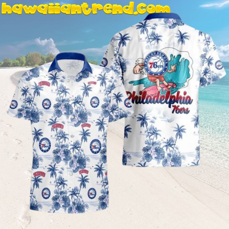 Basketball Philadelphia 76ers Logo Surfing Tropical Aloha Hawaiian Shirt
