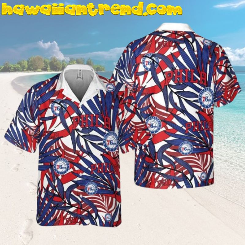 NBA Philadelphia 76ers Tropical Palm Leaves White Theme Hawaiian Shirt