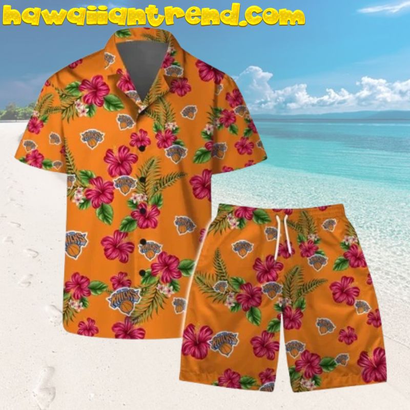 New York Knicks Hibiscus Floral Summer Vibe Orage Color Hawaiian Shirt