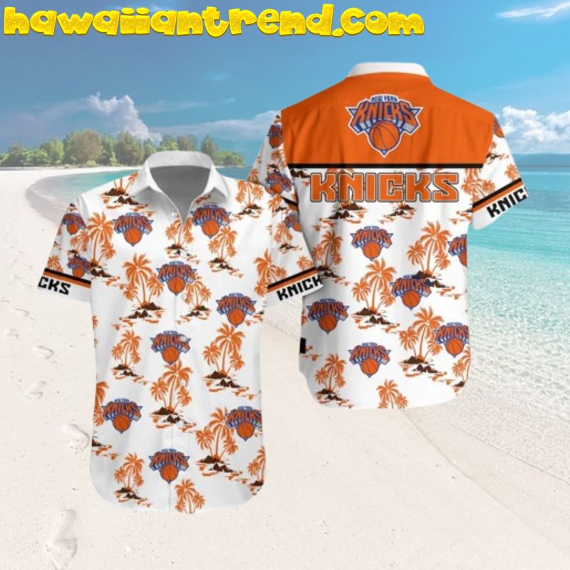 New York Knicks Paradise Island Orange Pattern Summer Hawaiian Shirt