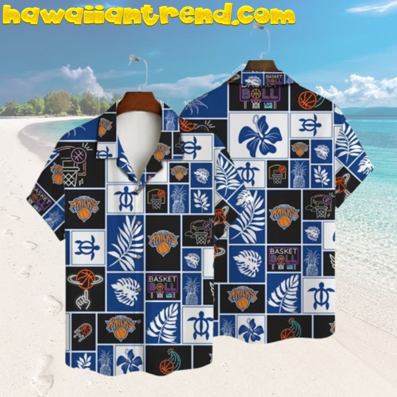 New York Knicks Square Block Tropical Design Vintage Hawaiian Shirt
