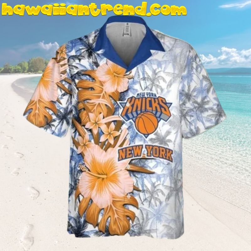 New York Knicks Tropical Style Hibiscus And Monstera Hawaiian Shirt