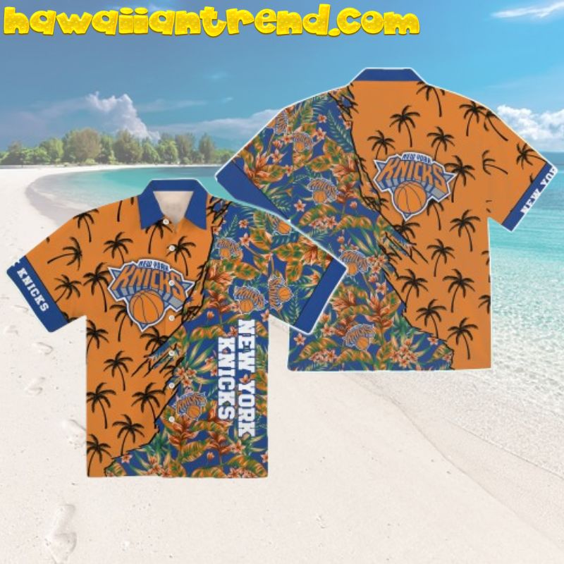 New York Knicks Unique Design Coconut Tree And Tropical Leaf Hawaiian Shirt