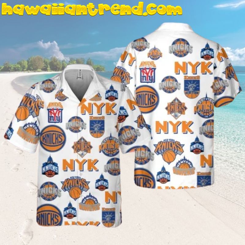 New York Knicks Vintage Logo White Hawaiian Shirt