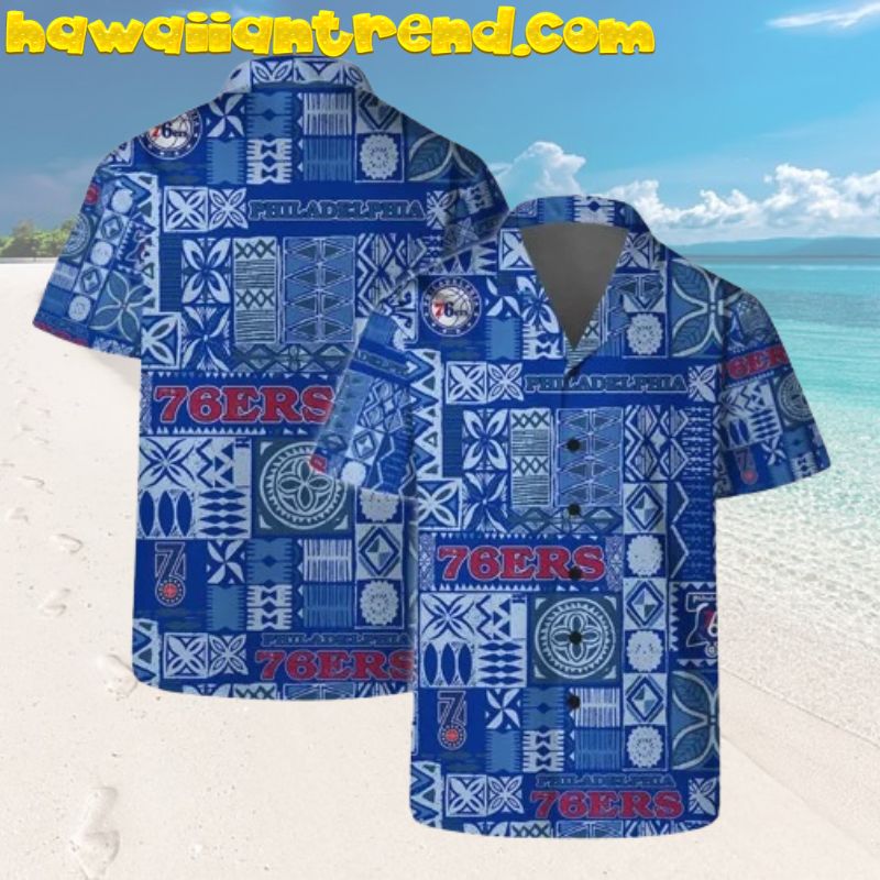 Philadelphia 76ers Blue Vintage Tiki Pattern Hawaiian Shirt