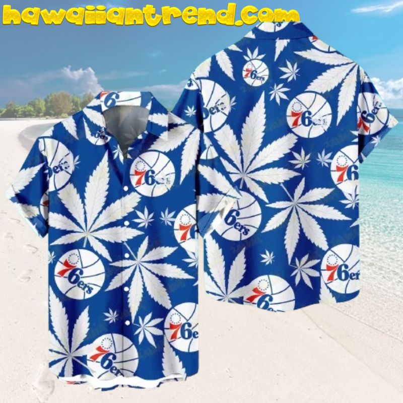 Philadelphia 76ers Cannabis Leaf Pattern Aloha Hawaiian Shirt