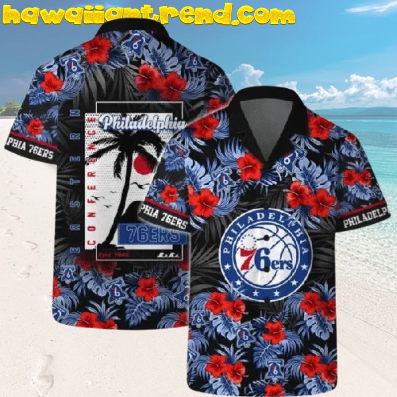 Philadelphia 76ers Conference Tropical Hibiscus and Logo Hawaiian Shirt