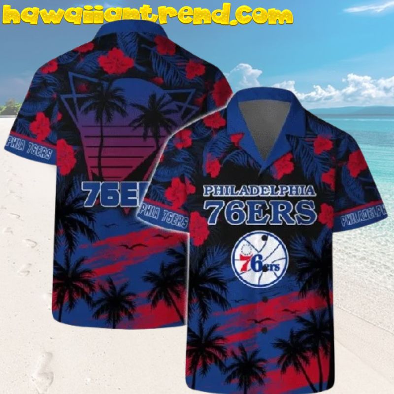Philadelphia 76ers Sunset On Tropical Beach Hawaiian Shirt
