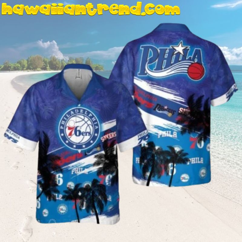 Philadelphia 76ers Tropical Palm Tree Coastline Hawaiian Shirt